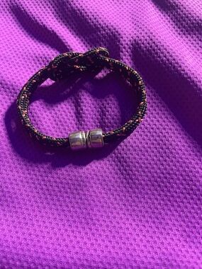 Braided Black Cord Bracelet with Silver Magnetic Clasp